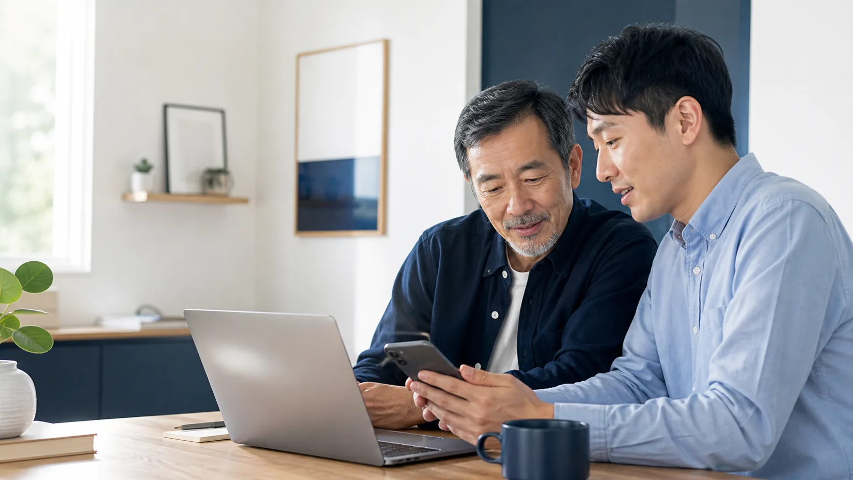 A parent and adult child turning on stronger account security together